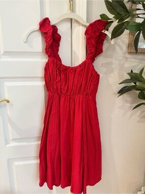 Abercrombie & Fitch Linen Pink Ruffled Strap Mini Dress